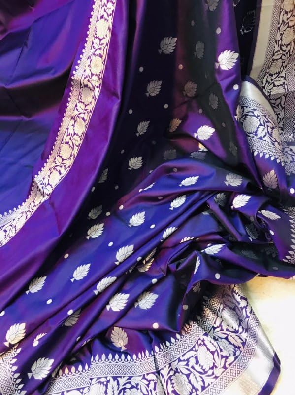 AMIRAT Women's Banarasi Silk Saree and Unstitched Blouse Piece with Heavy Floral Border Jacquard Woven Zari | Saree Blouse for Women | Purple - Image 4