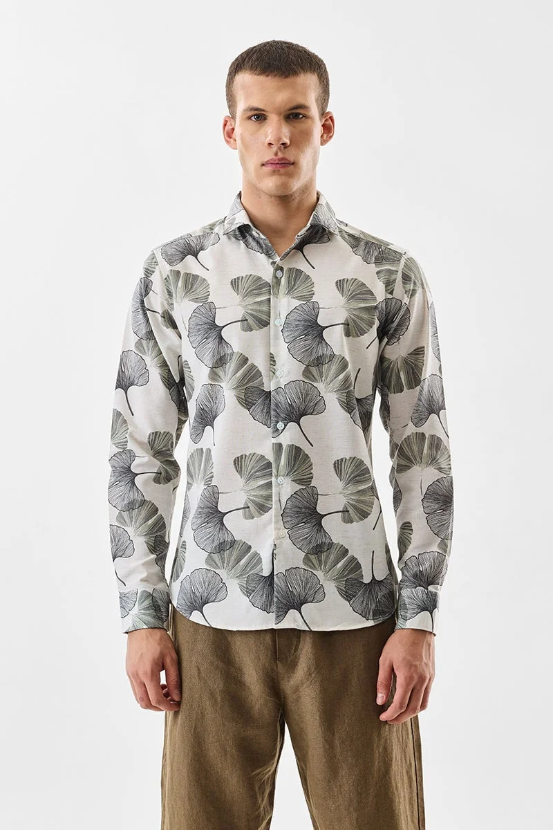 سنيتش Off White Abstract Long Sleeve Slim Fit Shirt