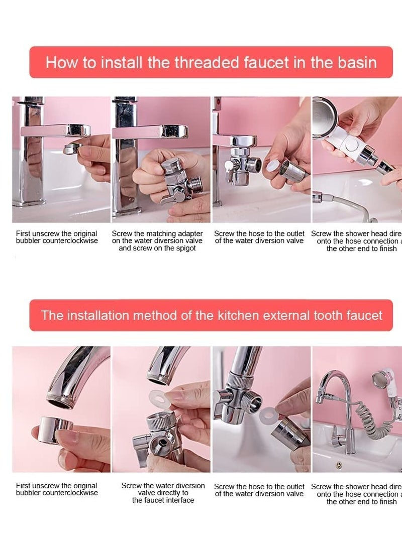Zikra Faucet Sprayer Hose Rinser Attachment Faucet Diverter and Adapter for Kitchen Faucet Bathroom Laundry Room Bathtub Bathing Babies Pets Washing Vegetables - Image 5