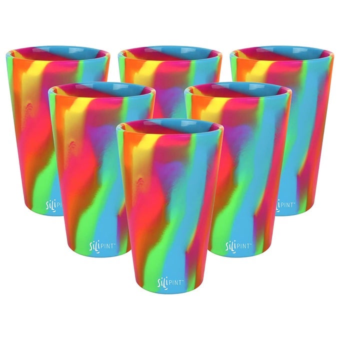 SILICONE PINT GLASSES 6 PACK HIPPIE HOPS 16OZ UNBREAKABLE CUPS FLEXIBLE HOTCOLD SUSTAINABLE NONSLIP EASY GRIP