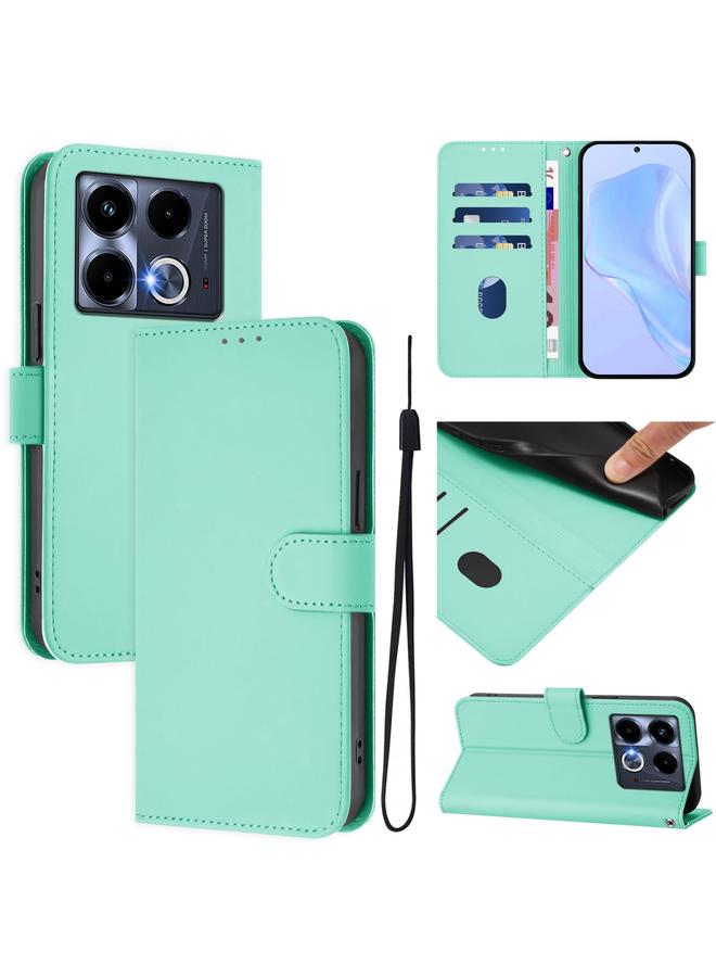 Zaboon Case For Infinix Note 40 5G Skin Feel Solid Color Leather Phone Case with Lanyard - Image 1