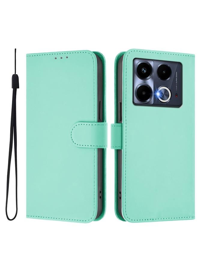 Zaboon Case For Infinix Note 40 5G Skin Feel Solid Color Leather Phone Case with Lanyard - Image 2
