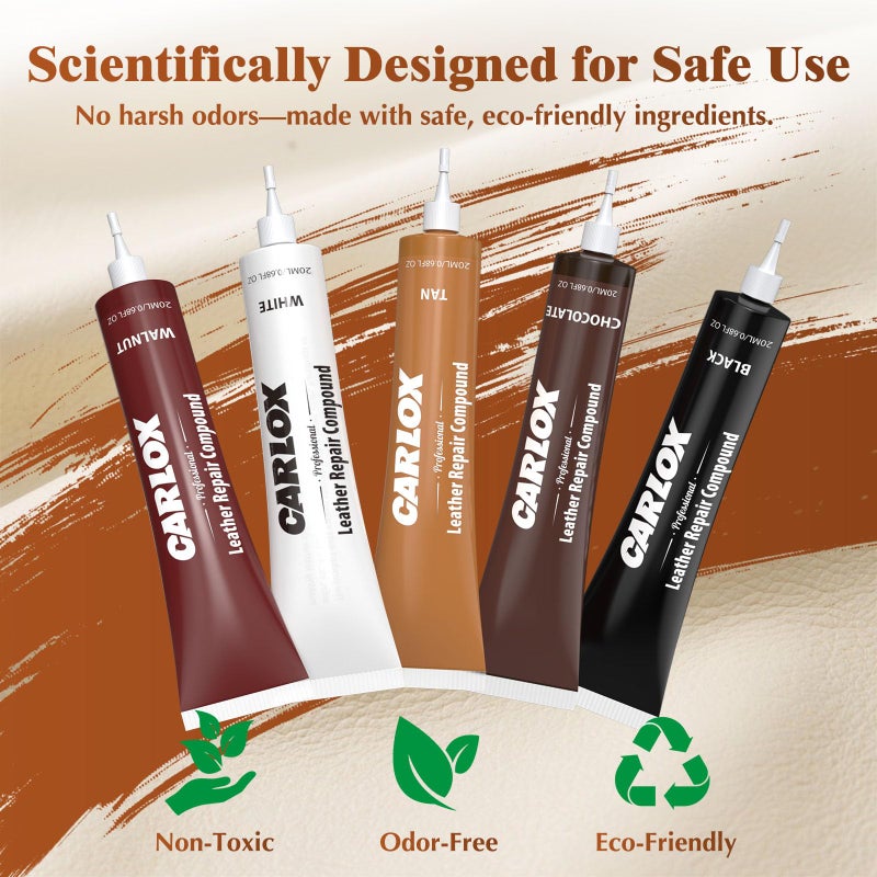 CARLOX Leather Repair Kit for Car Seats, Furniture and Couch, Vinyl Repair Kit with 3-Step Reinforcement, Easy Instructions to Fix Tears, Holes, Scratches & Peeling, Customizable Colors for Glossy Leather - Image 4