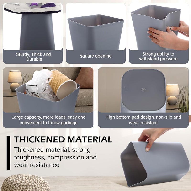 Hoolerry 9 Pieces Garbage Can 2 Gallon Small Trash Cans Bulk Bathroom Trash Bin Plastic Wastebasket Square for Bedroom Slim Bathroom Trashcan Small Container for Kitchen Office Home Rooms(Grey) - Image 4