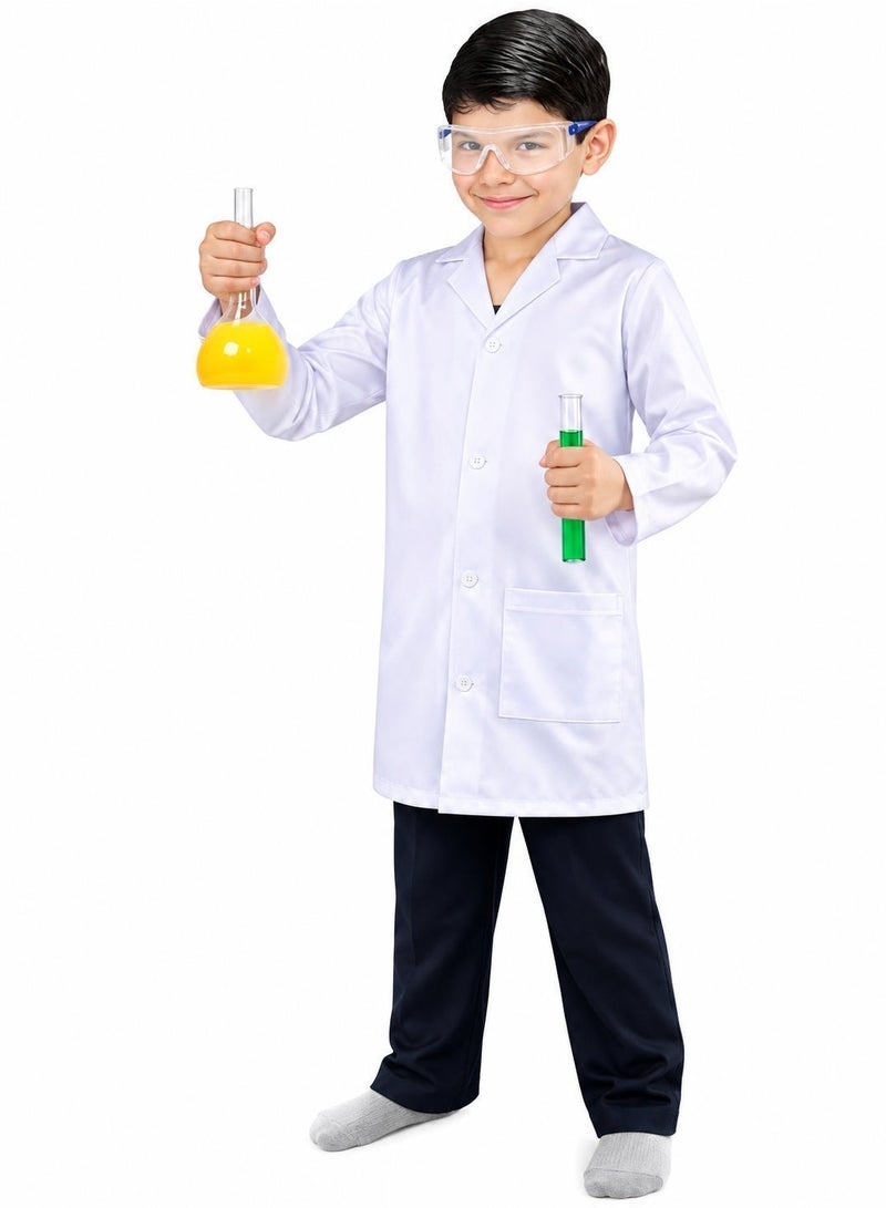 كوستوماكس زي معطف مختبر للأطفال عمر 6–7 سنوات – معطف طبيب وعالم أبيض للتنكر واللعب التخيلي للأولاد والبنات - Image 1