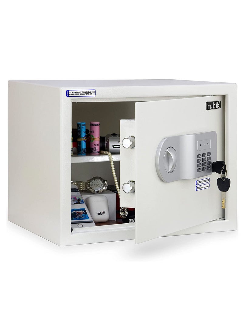 Rubik - Large Safe Box A4 Documents Size for Home Office with Key and Pin Code Keypad for Cash Documents Jewelry Passports (38x30x30cm White) - Image 1