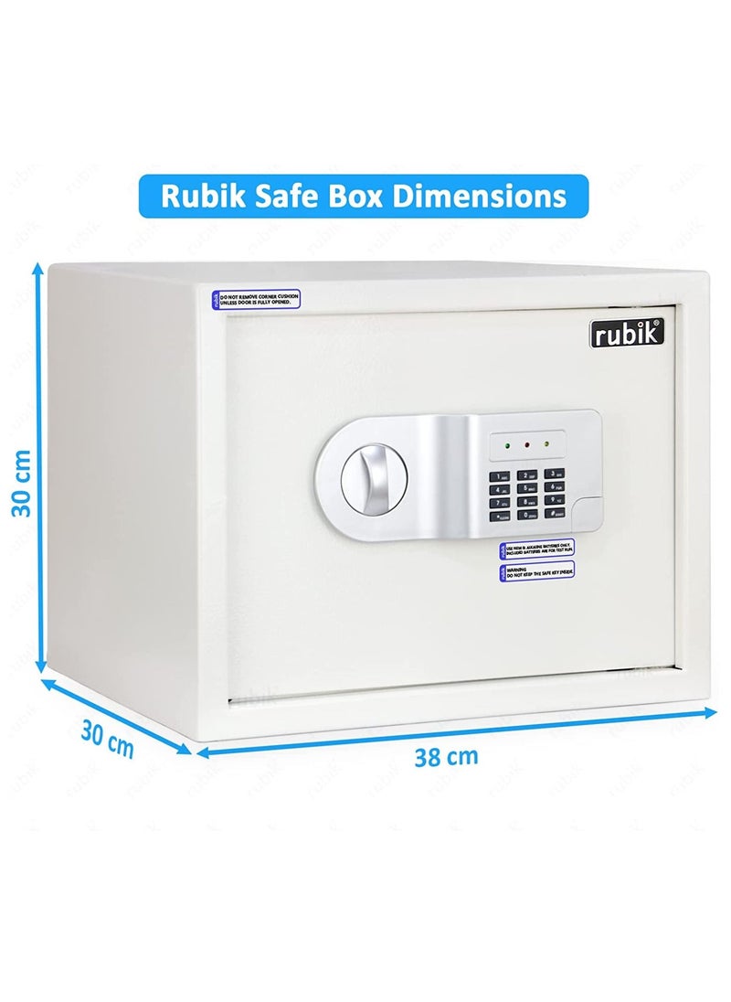 Rubik - Large Safe Box A4 Documents Size for Home Office with Key and Pin Code Keypad for Cash Documents Jewelry Passports (38x30x30cm White) - Image 1