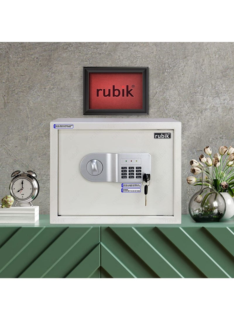Rubik - Large Safe Box A4 Documents Size for Home Office with Key and Pin Code Keypad for Cash Documents Jewelry Passports (38x30x30cm White) - Image 1
