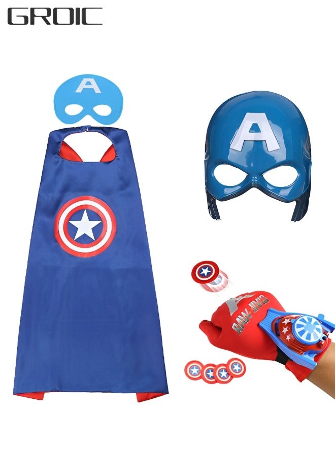 GROIC Superhero Launcher Toy Set, Captain America Costume Set, Superhero Costume Set, Superhero Cape and LED Mask,  Launcher Toy Gift for Kids - Image 1