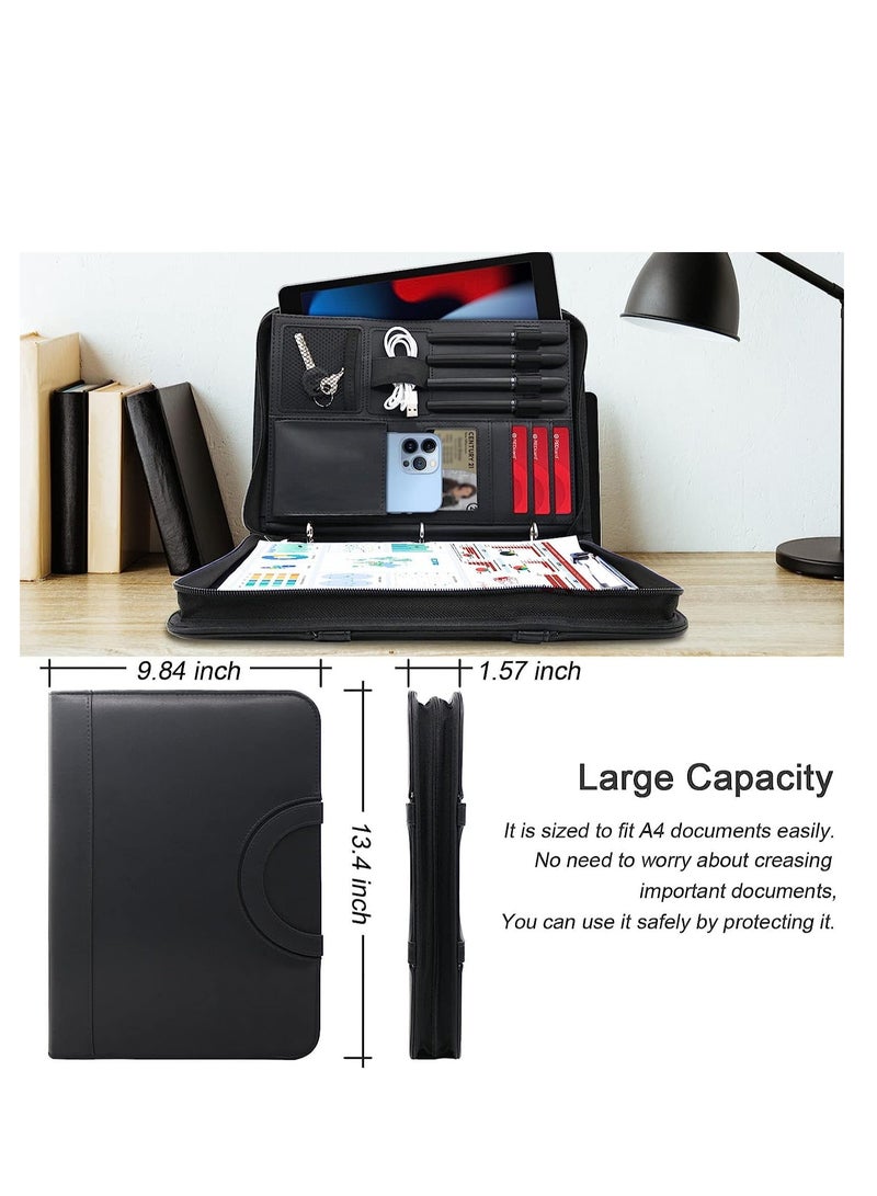 Barakah Portfolio Binder Organizer with Handle, 13.4 * 10 * 1.6 Inch Zippered Padfolio, Writing Pad Notepad Legal Size Detachable Business Folder Resume Interview Gift for Men Women - Image 4