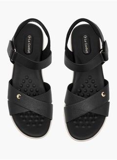 Le Confort Women Textured Cross Strap Sandals with Hook and Loop Closure  - Image 1