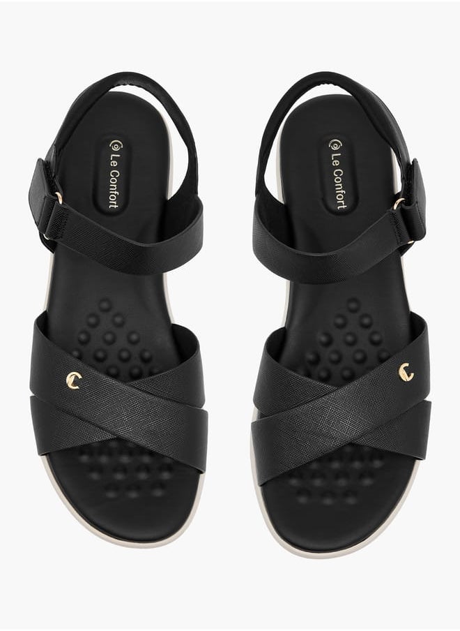 Le Confort Women Textured Cross Strap Sandals with Hook and Loop Closure  - Image 1