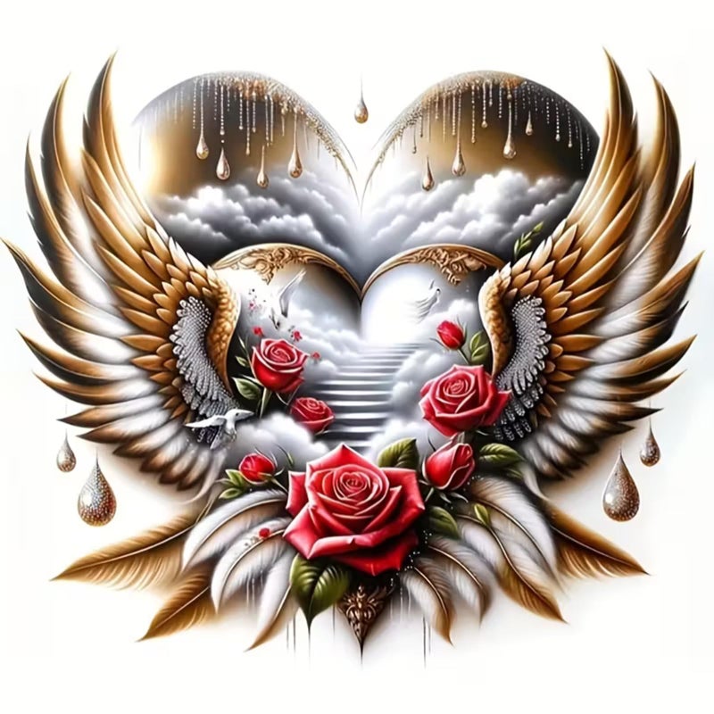 KTHOFCY 5D DIY Love Flower Diamond Painting Kits for AdultsLove Angel Full Drill Embroidery Cross Stitch Crystal Rhinestone Paintings Pictures Arts Wall Decor Painting Dots Kits 137X137 inch - Image 3