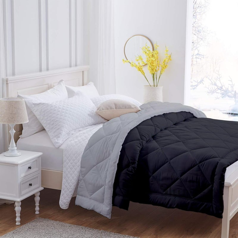SLEEPINO Heavy Winter King Size Comforter Microfiber Breathable Reversible Comforter for King Size 92x106 Inch Heavy Winter Collection_600GSM_Blanket BalckSilver - Image 4