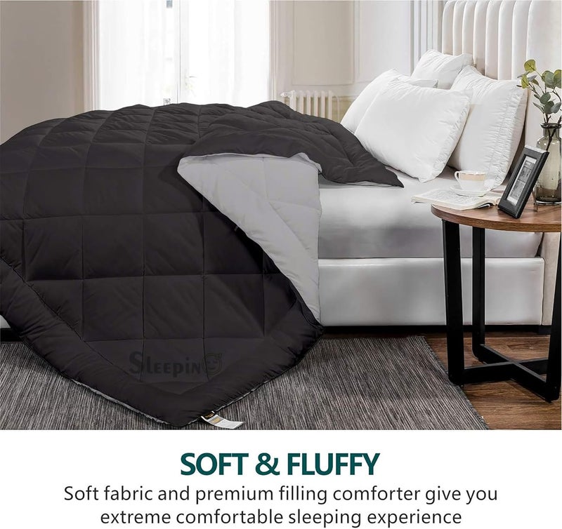 SLEEPINO Heavy Winter King Size Comforter Microfiber Breathable Reversible Comforter for King Size 92x106 Inch Heavy Winter Collection_600GSM_Blanket BalckSilver - Image 5