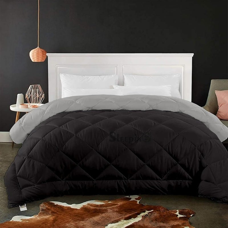 SLEEPINO Heavy Winter King Size Comforter Microfiber Breathable Reversible Comforter for King Size 92x106 Inch Heavy Winter Collection_600GSM_Blanket BalckSilver - Image 2
