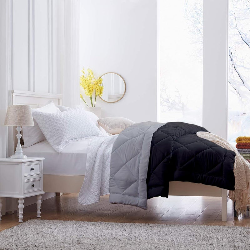 SLEEPINO Heavy Winter King Size Comforter Microfiber Breathable Reversible Comforter for King Size 92x106 Inch Heavy Winter Collection_600GSM_Blanket BalckSilver - Image 3