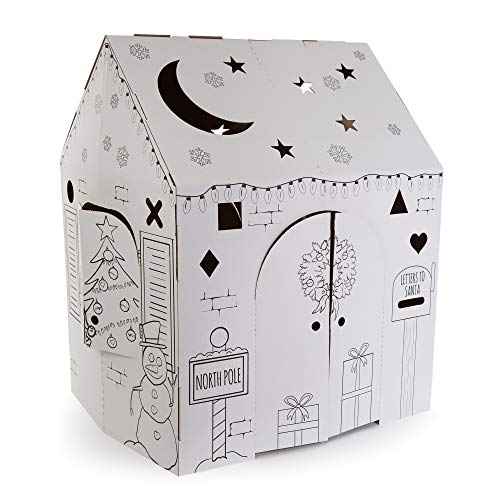 Easy Playhouse Holiday Cottage  Kids Art  Craft for Indoor Fun Color Draw Doodle on a Festive North Pole House  Decorate  Personalize a Cardboard Fort 32 X 265 X 405  Made in USA Age 3 - Image 1