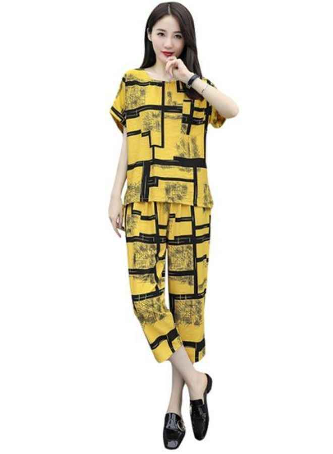 ZCM-HAPPY Fashion Ladies Casual Suit Loose Top Cropped Pants Set  - Image 1