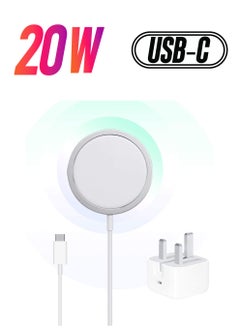 20W Magnetic Wireless Charging Cable USB-C Compatible with Apple iPhone 12/12 Mini/12 Pro/12 Pro Max White