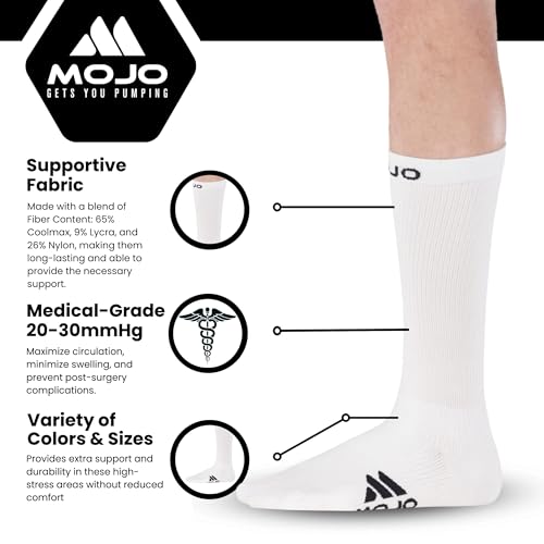 Mojo Compression Socks White Athletic Crew Length 1520mmHg for Medium Support Large Size for Athletes and Medical Therapy 1 Pair - Image 5