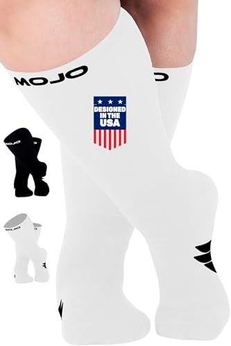 Mojo Compression Socks White Athletic Crew Length 1520mmHg for Medium Support Large Size for Athletes and Medical Therapy 1 Pair - Image 2