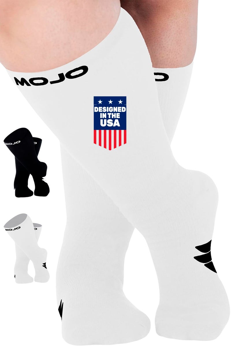Mojo Compression Socks White Athletic Crew Length 1520mmHg for Medium Support Large Size for Athletes and Medical Therapy 1 Pair - Image 3