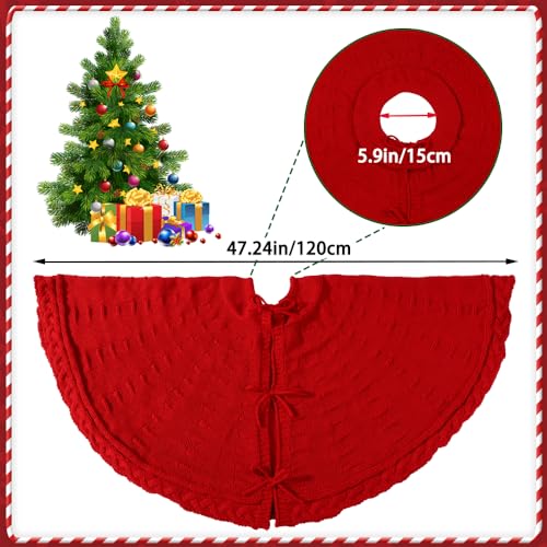 YUJUN 48 Inches Christmas Knitted Tree Skirt Decorations Xmas Large Red Chunky Cable Farmhouse Thick Rustic Tree Skirt for Merry Christmas Tree Holiday Home Party Decoration - Image 3