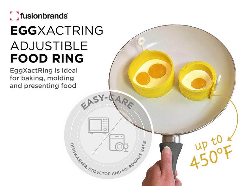 FusionBrands حلقة البيض القابلة للتعديل من فيوجن براندز مصنوعة من السيليكون حلقة البيض وحلقة الطعام للخبز، التشكيل والتقديم، صفراء - Image 2