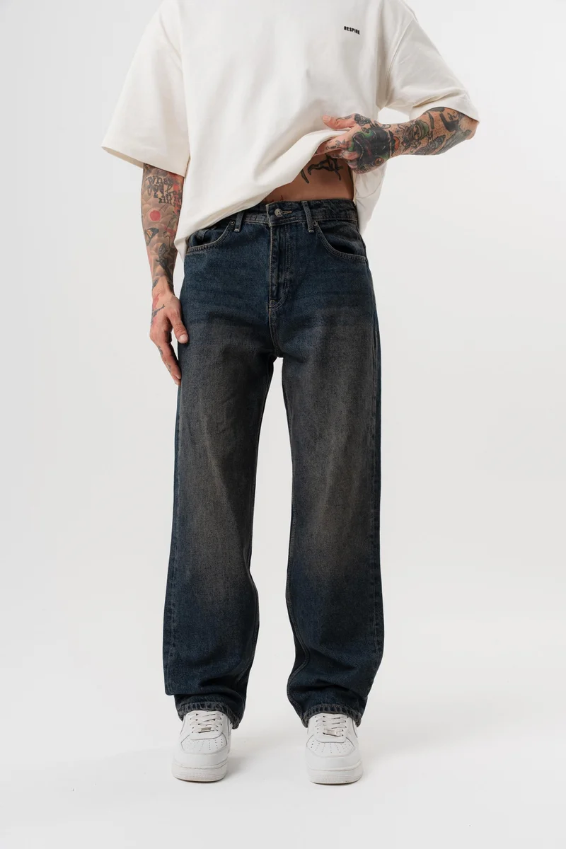 RESPIRE Men's Washed Baggy Pants Tint Blue