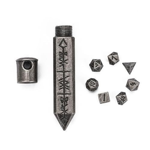 CRITALLIC Mini DND Dice Set with Rune Keychain Case7PCS DD Polyhedral Metal Dice Set for Dungeons and Dragons TTRPG Games Roleplaying Games Shadowrun PathfinderSilver - Image 1