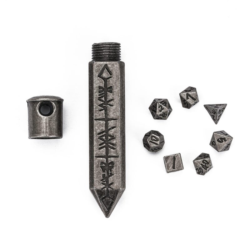 CRITALLIC Mini DND Dice Set with Rune Keychain Case7PCS DD Polyhedral Metal Dice Set for Dungeons and Dragons TTRPG Games Roleplaying Games Shadowrun PathfinderSilver - Image 3