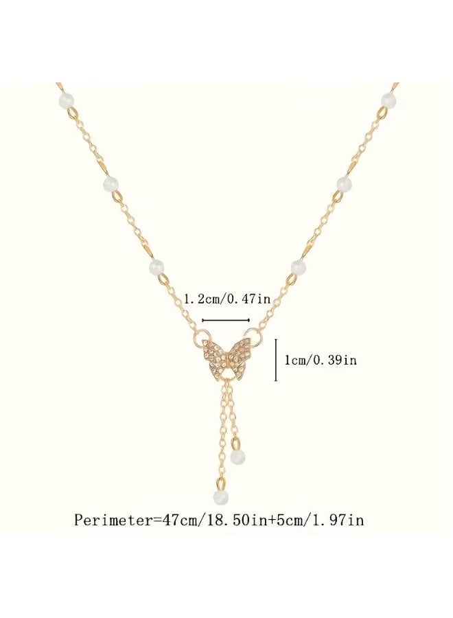 Goolsky Butterfly Pendant Necklace: Elegant Y2K Style with Imitation Pearls, Rhinestone Accents, Zinc Alloy, Simple Animal Theme for Daily and Vacation Wear - Image 4