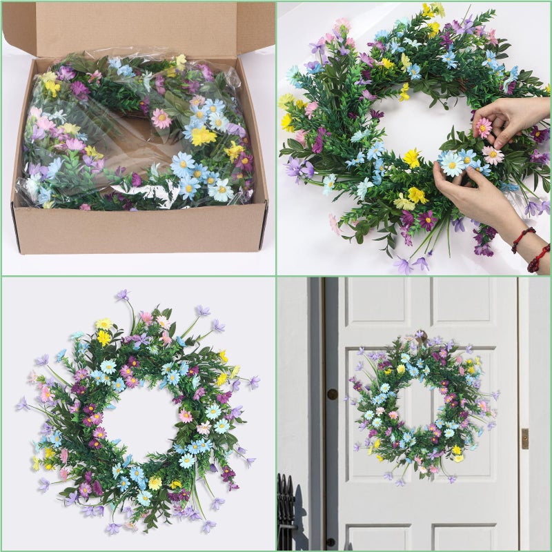 Kmise 20" Wreaths for Front Door, Artificial Colorful Flower Wreath with Daisy for Indoor Outdoor Home Farmhouse Wall Wedding Holiday DÃ©cor - Image 4