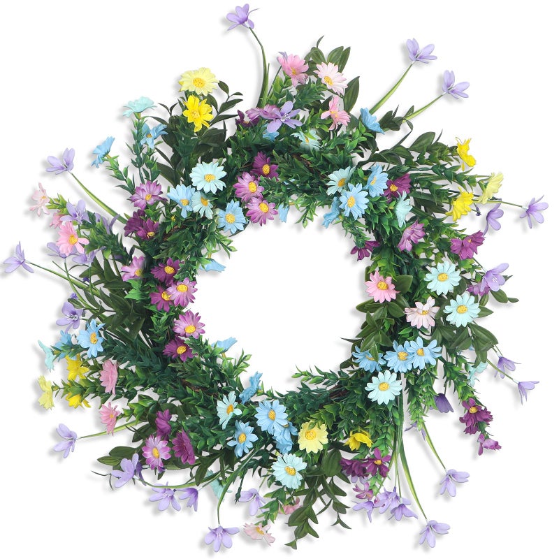 Kmise 20" Wreaths for Front Door, Artificial Colorful Flower Wreath with Daisy for Indoor Outdoor Home Farmhouse Wall Wedding Holiday DÃ©cor - Image 1