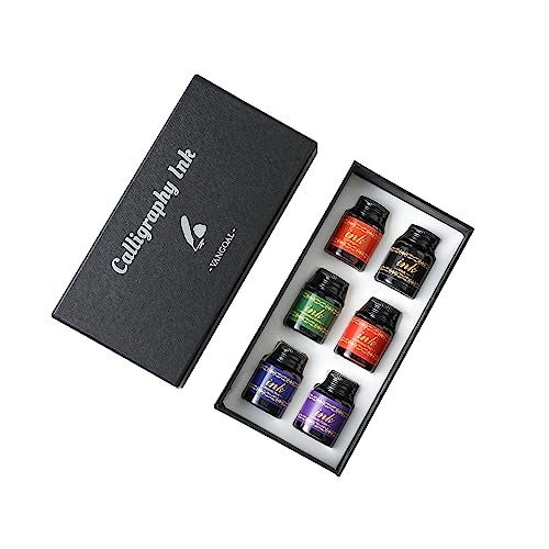 VANGOAL 6 Colors Ink Set, 6 Bottles Writing/Drawing Ink Black,Blue,Purple,Orange,Red Green Ink for Fountain Pen, Glass Pen, Calligraphy Dipping Pen, Feather Pen, Quill Pen, Witch Pen - Image 1