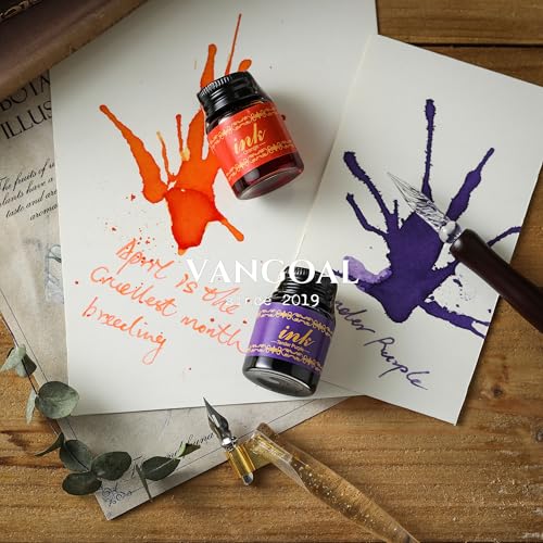 VANGOAL 6 Colors Ink Set, 6 Bottles Writing/Drawing Ink Black,Blue,Purple,Orange,Red Green Ink for Fountain Pen, Glass Pen, Calligraphy Dipping Pen, Feather Pen, Quill Pen, Witch Pen - Image 3