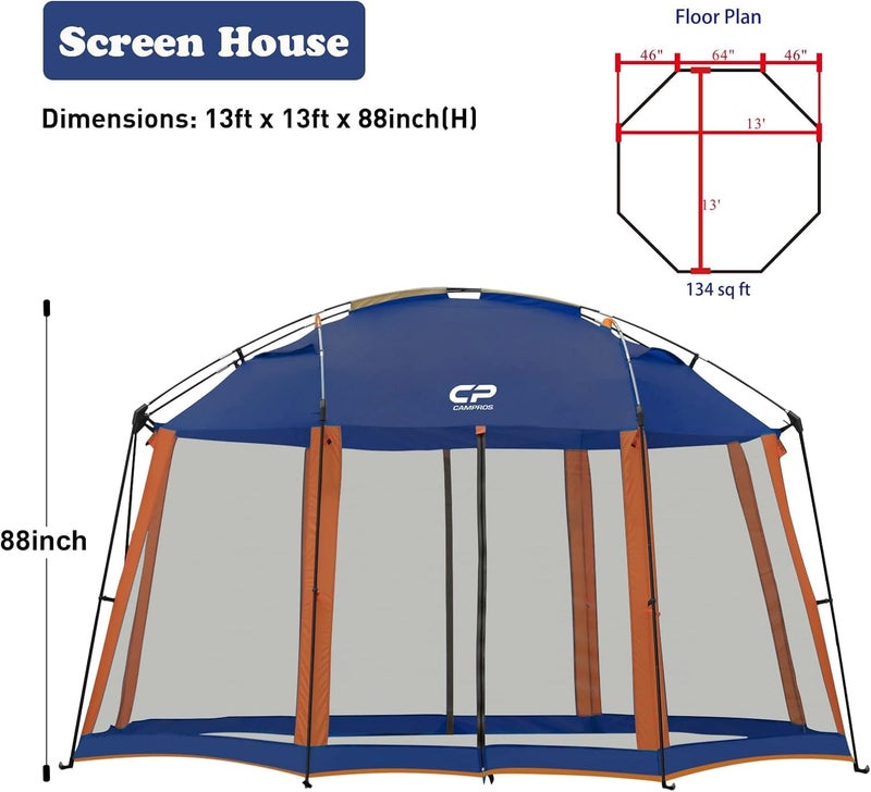 CAMPROS CP Screen House 13 x 13 Ft Screened Mesh Net Wall Canopy Tent Screen Shelter Gazebos for Patios Outdoor Camping Activities - Blue - Image 3