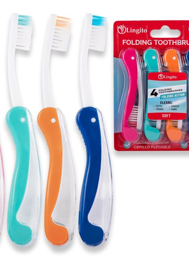Lingito Travel Mini Toothbrush with Cover, Folding Interlock Toothbrush Adult 4 Pack Soft - Image 1