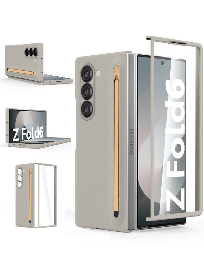 CATANES (For Samsung Galaxy Z Fold 6) Case with Screen Protector Ultra Hybrid Case with New Built-in S Pen, Stand and S Pen Storage Slot - Sand Grey - Image 2