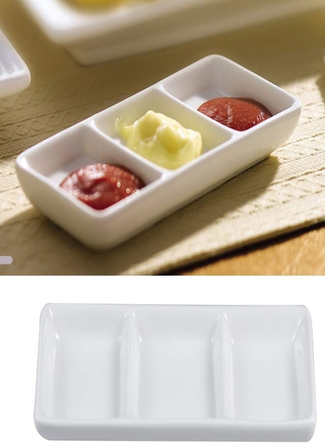 AKDC Bestonzon Divided Sauce Dishes Platter White Ceramic 3-Compartment Tomato Sauce Salt Vinegar Sugar Spices Condiment Dip Bowls For Spice Dish Soy Sauce - Image 2