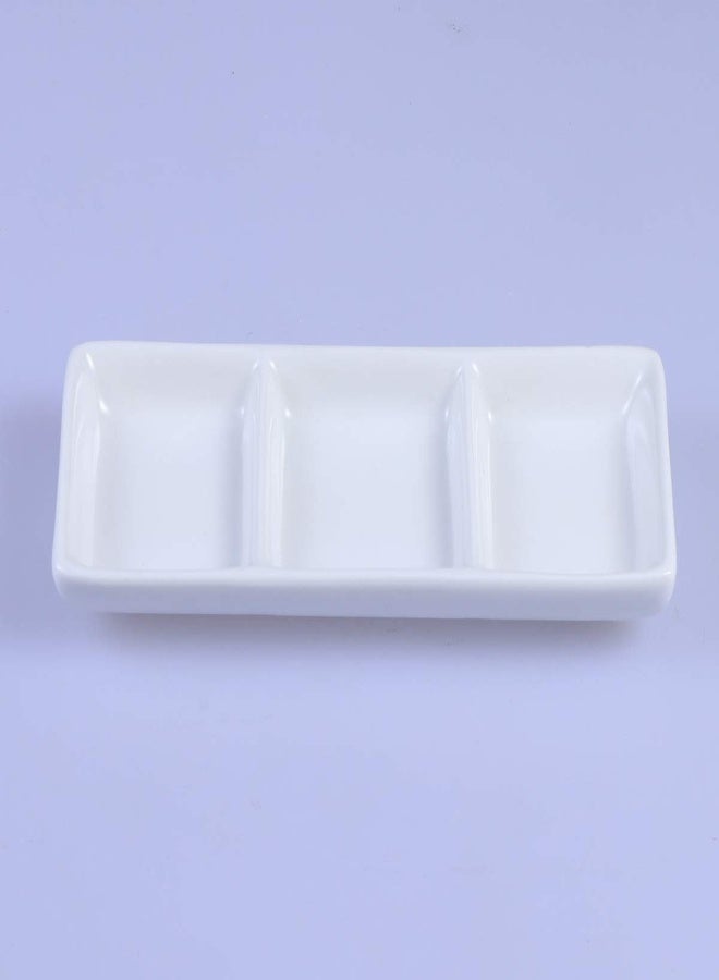 AKDC Bestonzon Divided Sauce Dishes Platter White Ceramic 3-Compartment Tomato Sauce Salt Vinegar Sugar Spices Condiment Dip Bowls For Spice Dish Soy Sauce - Image 4