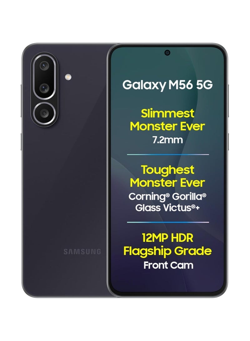 Samsung Galaxy M56 5G Mobile (Black, 8GB RAM, 256 GB Storage)| Segment's Slimmest | Gorilla Glass Victus+| 10 Bit HDR Video| 50MP Camera| AI | Vapour Cooling Chamber| Lag-Free Gaming| Without Charger - Image 1
