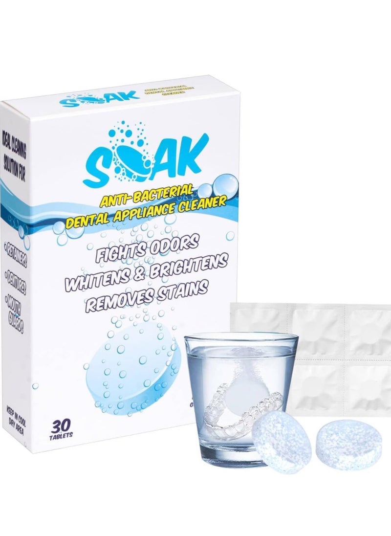 Soak 30 Denture Cleanser Tablets, Tablets Denture Cleaning Tablets for Overnight Dental, Prosthesis Fresh Brite and Stain-Free Retainer Cleaning Tablet Aligner Gum Shield Mouth Guard Denture Cleaners  - Image 1