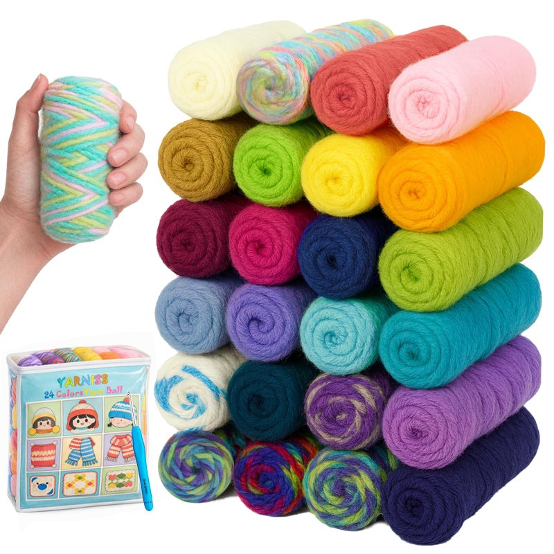 Yarniss Crochet Yarn Kits for Starter, 1312 Yards Acrylic Crochet Yarn for Crafts,24 Colors Knitting Yarn Skeins with 4.0mm Crochet Hook - Image 1