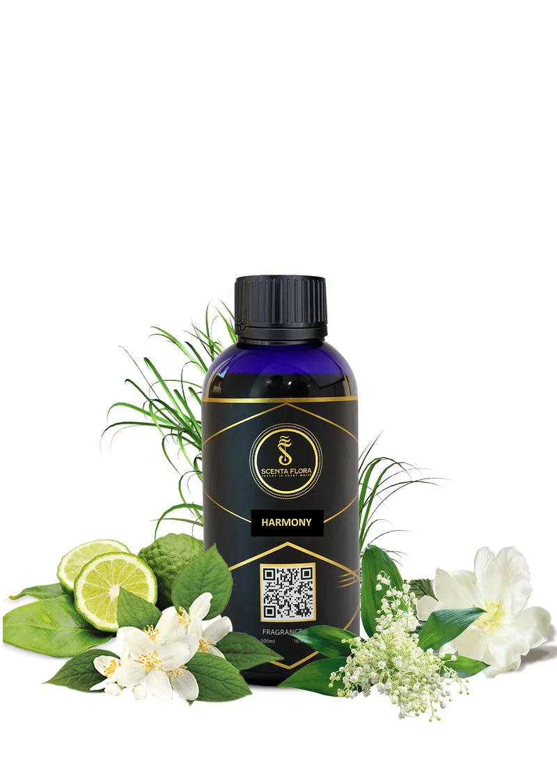 سينتا فلورا زيت عطري "Harmony" من SCENTA FLORA لأجهزة نشر الروائح والعلاج العطري (500 مل) | مزيج مثالي من الياسمين والروائح الزهرية والعنبر | مثالي لغرف المعيشة أو غرف النوم أو المكاتب.