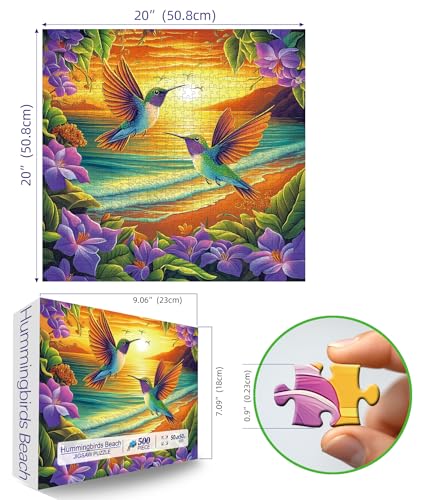 MINIWAN 500 Piece Jigsaw Puzzle for Adults Hummingbirds Beach Flower Design Challenging Unique Puzzle 20x20 Inches Perfect for Family Fun - Image 5