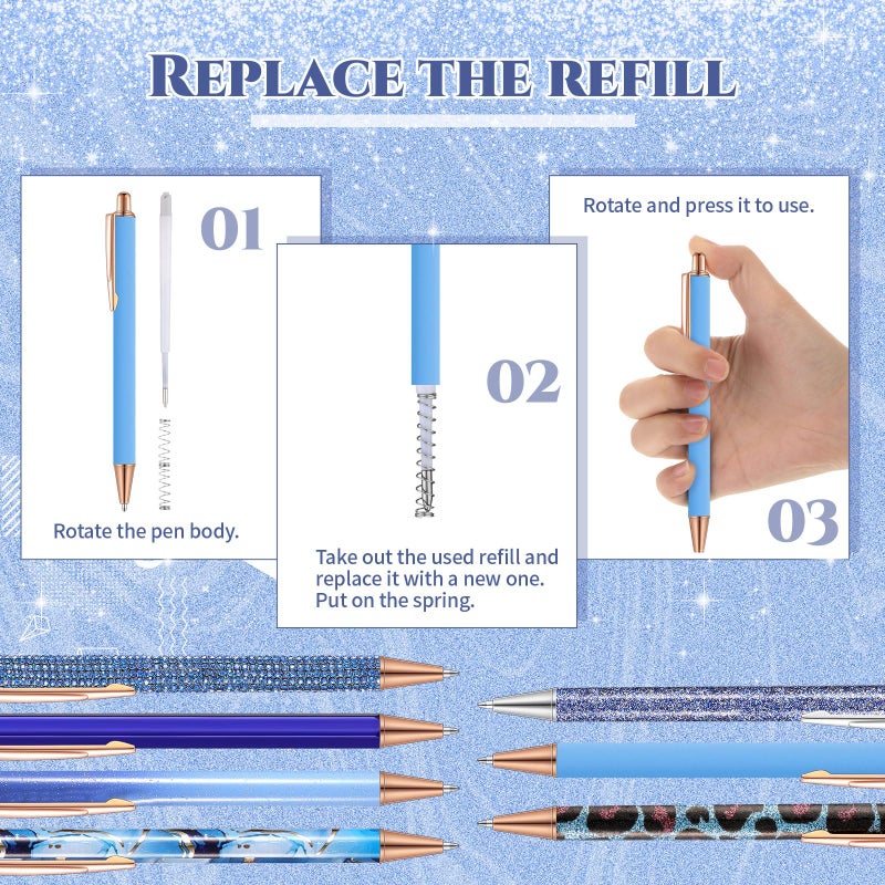 Sherr 7 Pcs Fancy Pens for Women Cute Sparkly Glitter Pens with 10 Pcs Black Ink Refills Pretty Gifts for Girls Office School Christmas Graduation(Adorable) - Image 3