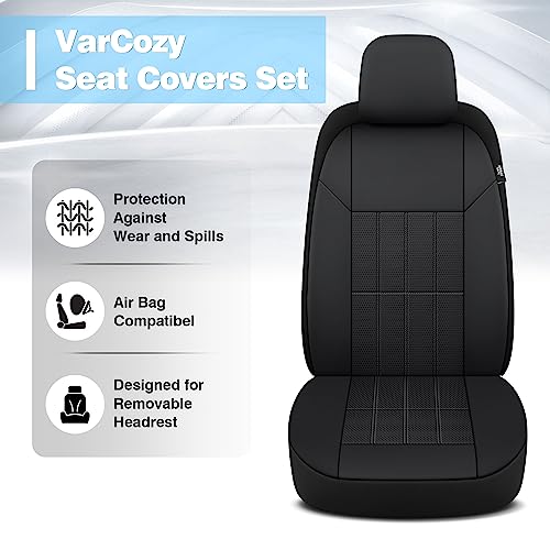 VarCozy Faux Leather Car Seat Covers Full Set, Front Seat Covers and Split Rear Bench Seat Covers for Car, Universal Seat Covers for SUV, Sedan, Automotive Interior Covers, Airbag Compatible, Black - Image 4