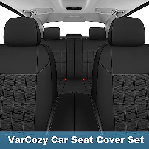 VarCozy Faux Leather Car Seat Covers Full Set, Front Seat Covers and Split Rear Bench Seat Covers for Car, Universal Seat Covers for SUV, Sedan, Automotive Interior Covers, Airbag Compatible, Black - Image 3